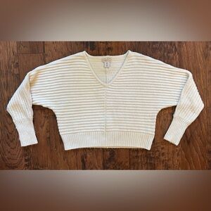Sincerely Jules Super Soft Cropped Striped Knit V-Neck Sweater, Size S